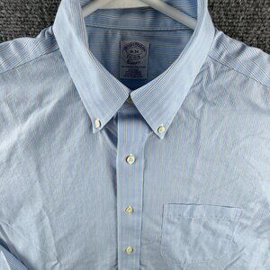 Brooks Brothers 16 34 Non-Iron Cotton Blue Classic Button-Down Striped Men Shirt
